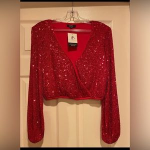 Brand New red long sleeve sequence top